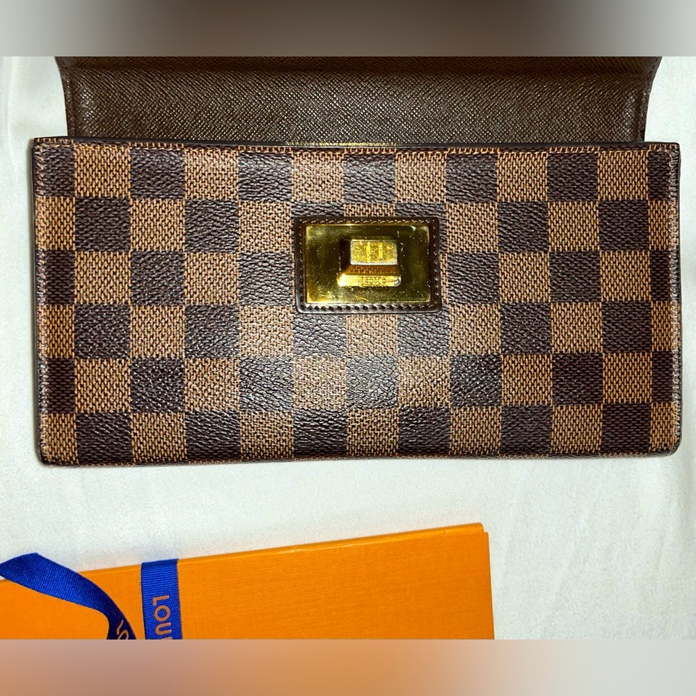 Louis Vuitton Damier Ebene RoseberyTurn Lock Flap Closure Long Wallet LV Dusty - Picture 9 of 14